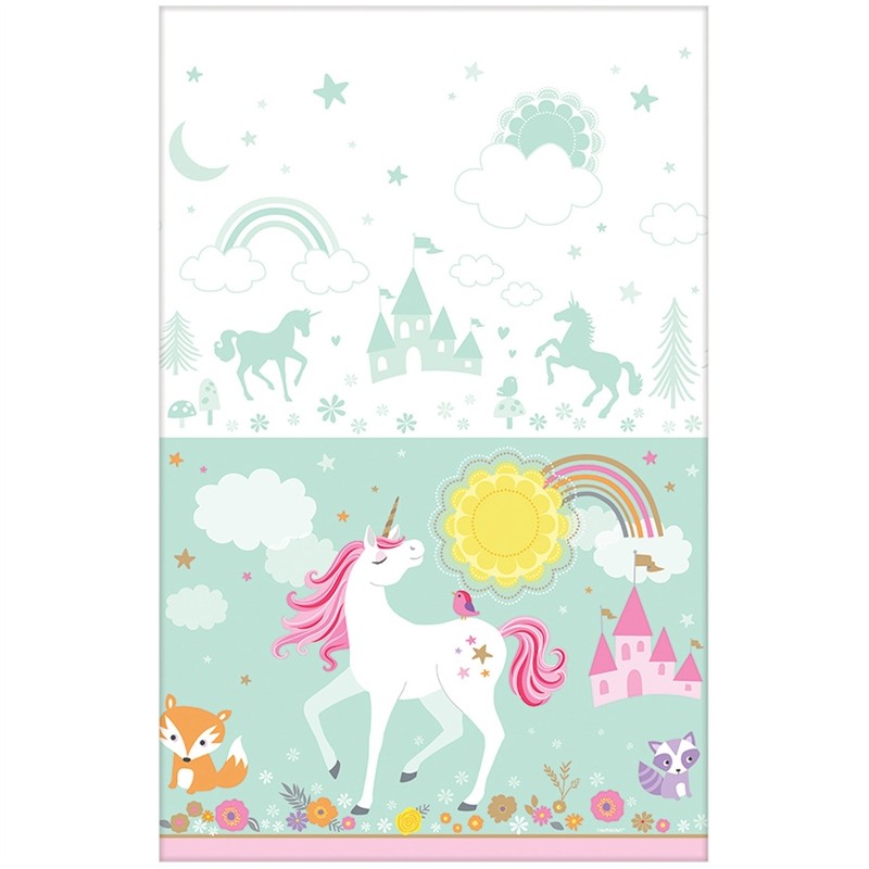 NAPPE PLASTIFIEE LICORNE PASTEL ROSE ET MENTHE 137 X 243 CM