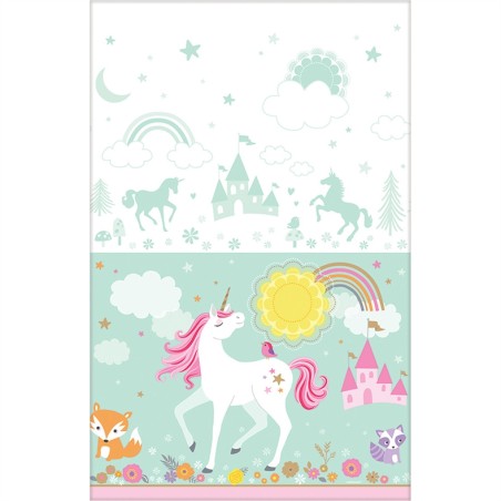 NAPPE PLASTIFIEE LICORNE PASTEL ROSE ET MENTHE 137 X 243 CM