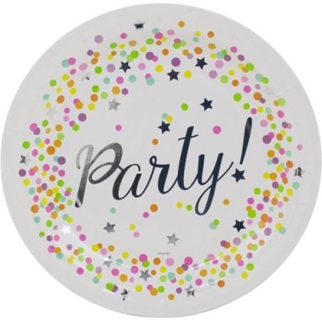 8 ASSIETTES PARTY CONFETTIS 23 CM