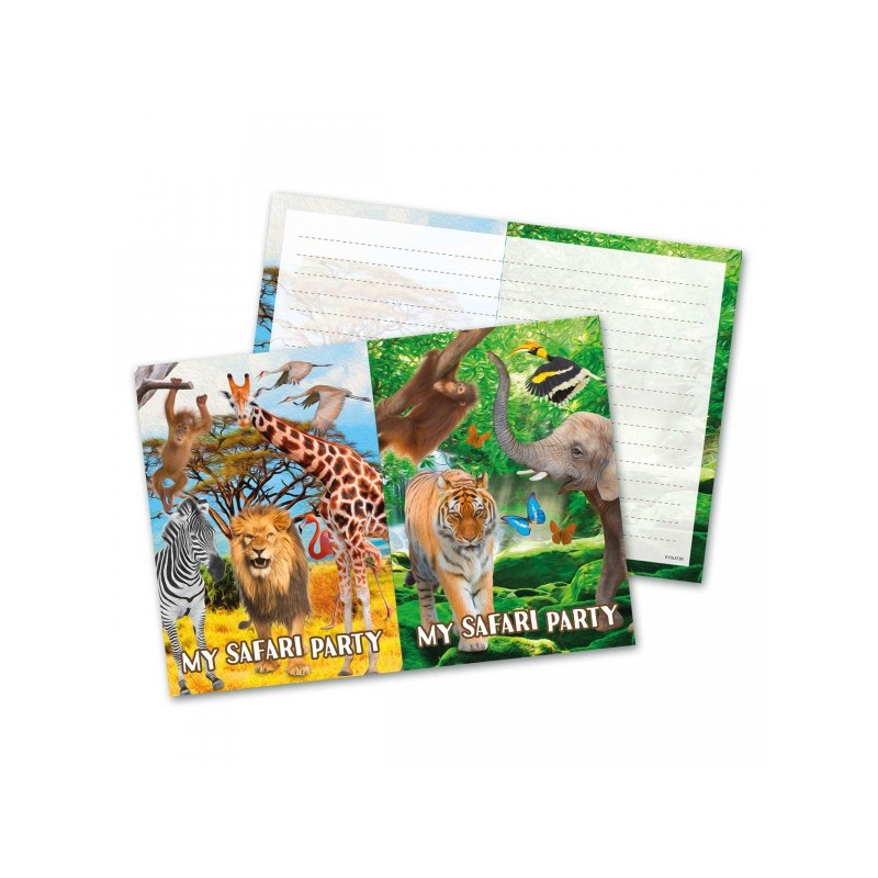 8 CARTES D'INVITATIONS ANIMAUX DE LA JUNGLE SAFARI