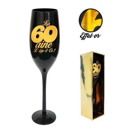 FLUTE A CHAMPAGNE NOIRE 60 ANS JOYEUX ANNIVERSAIRE