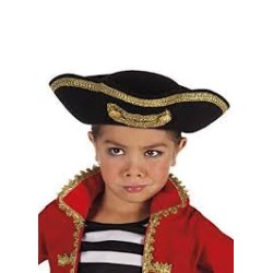 CHAPEAU PIRATE TRICORNE ENFANT NOIR GALON OR 