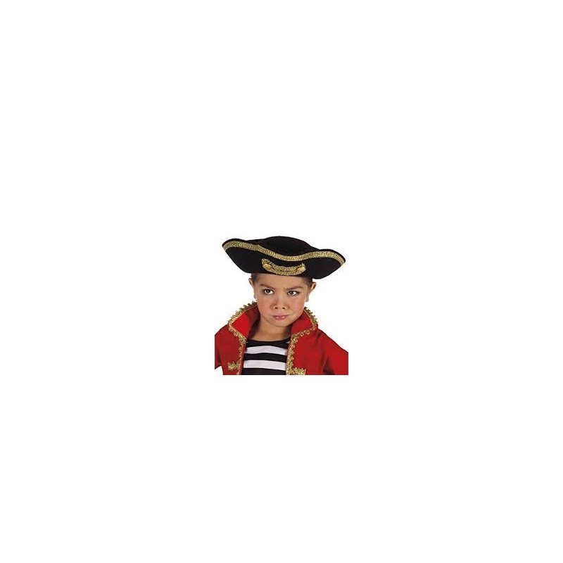 CHAPEAU PIRATE TRICORNE ENFANT NOIR GALON OR 