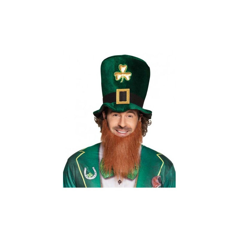 CHAPEAU TISSU SOUPLE VERT FONCE SAINT PATRICK AVEC BARBE ROUSSE