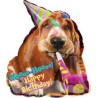 BALLON METALLIQUE CHIEN AVEC CHAPEAU DE FETE HAPPY BIRTHDAY 55 X 63 CM
