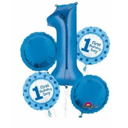 BOUQUET DE 5 BALLONS BLEU PREMIER ANNIVERSAIRE