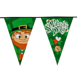 GUIRLANDE DE FANIONS GEANTS SAINT PATRICK LEPRECHAUN 8 METRES