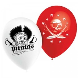 10 BALLONS LATEX PIRATE NOIR ROUGE BLANC BALLOONIA 11"