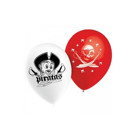 10 BALLONS LATEX PIRATE NOIR ROUGE BLANC BALLOONIA 11"