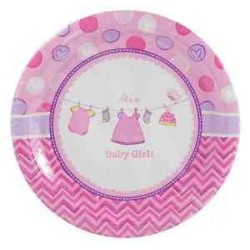 8 ASSIETTES RONDES IT'S A BABY GIRL 17,8 CM ROSE