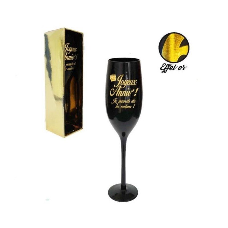 FLUTE A CHAMPAGNE NOIRE JOYEUX ANNIV' EN OR