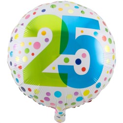 BALLON METALLIQUE ROND 25 ANS MULTICOLORE 45 CM