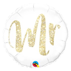 BALLON METALLIQUE ROND MR GLITTER GOLD 46 CM