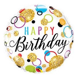 BALLON METALLIQUE ROND HAPPY BIRTHDAY MULTICOULEUR 46 CM 