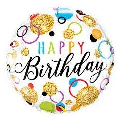 BALLON METALLIQUE ROND HAPPY BIRTHDAY MULTICOULEUR 46 CM 