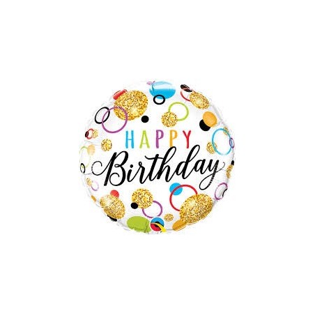 BALLON METALLIQUE ROND HAPPY BIRTHDAY MULTICOULEUR 46 CM 