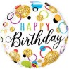 BALLON METALLIQUE ROND HAPPY BIRTHDAY MULTICOULEUR 46 CM 