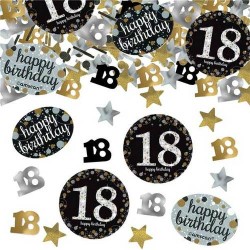 CONFETTIS DE TABLE 18 ANS NOIR OR ET ARGENT 34 G