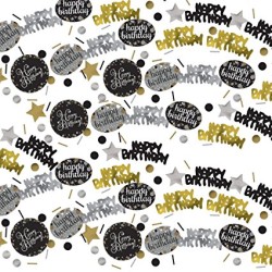 CONFETTIS DE TABLE HAPPY BIRTHDAY NOIR OR ET ARGENT 34 G