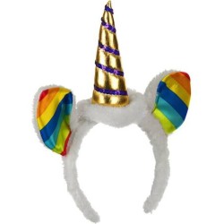 SERRE TETE LICORNE AVEC OREILLES  MULTICOLORES 