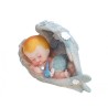 FIGURINE BAPTEME BEBE DANS AILES D'ANGE BLEU