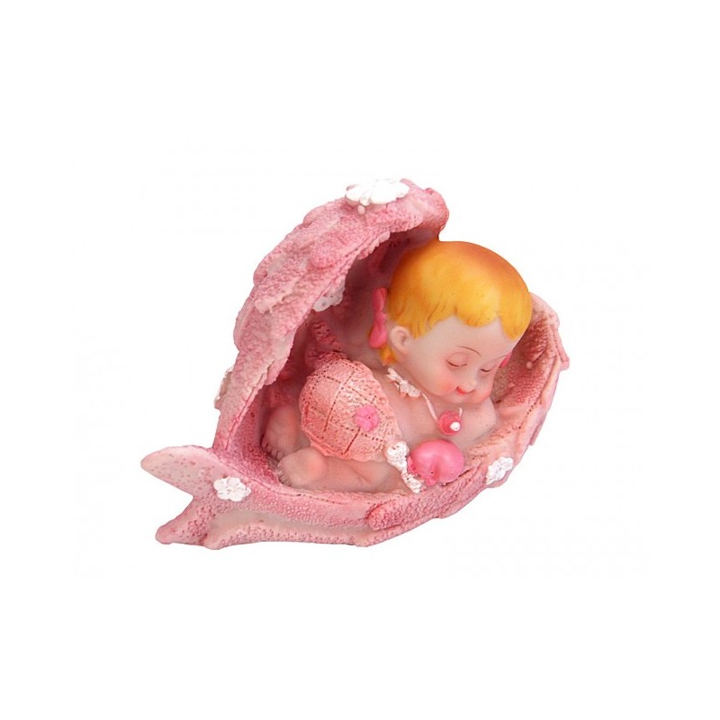 FIGURINE BAPTEME BEBE DANS AILES D'ANGE ROSE