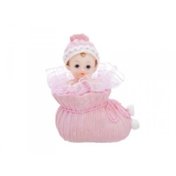 FIGURINE BAPTEME BEBE ROSE DANS CHAUSSON