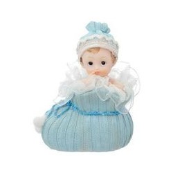 FIGURINE BAPTEME BEBE BLEU DANS CHAUSSON