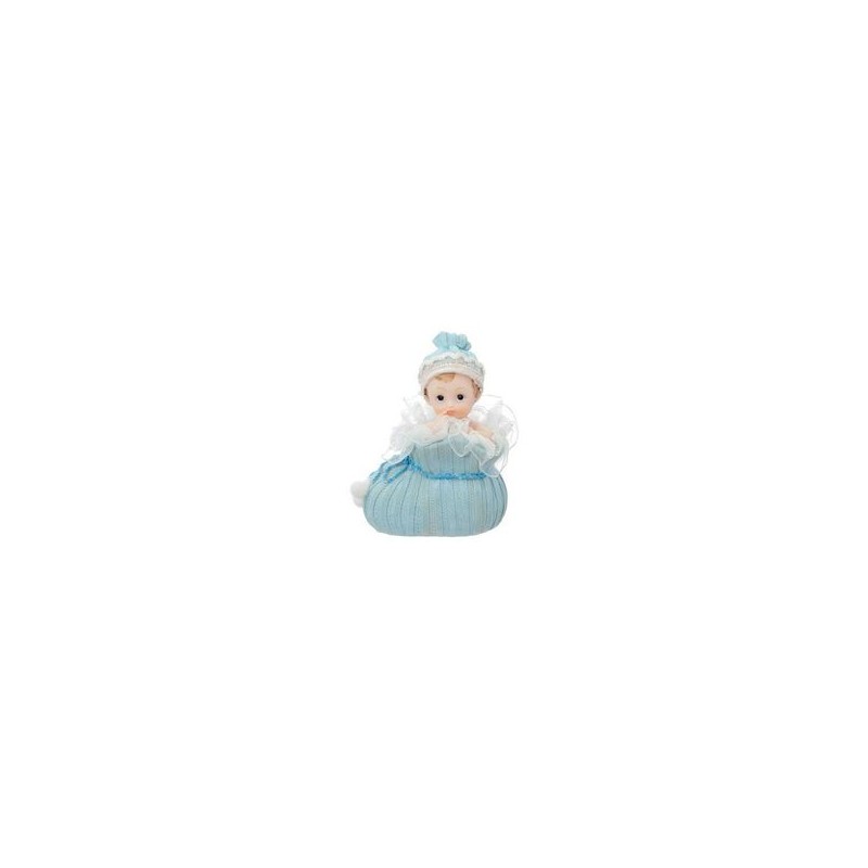 FIGURINE BAPTEME BEBE BLEU DANS CHAUSSON