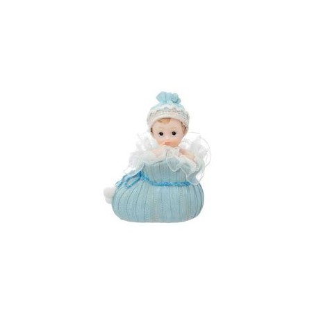 FIGURINE BAPTEME BEBE BLEU DANS CHAUSSON