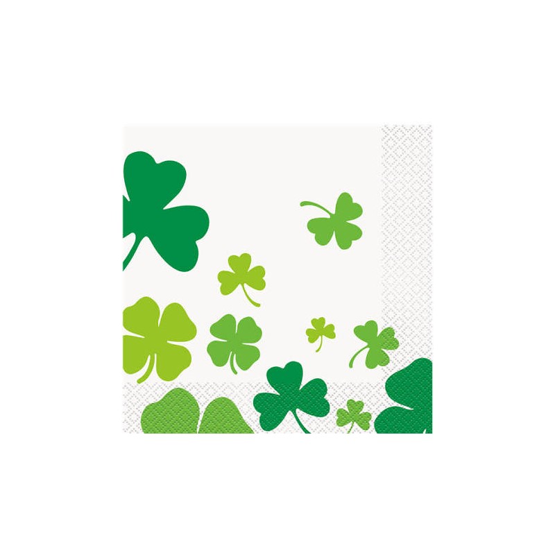 16 SERVIETTES EN PAPIER ST PATRICK TREFLES 33X33 CM 