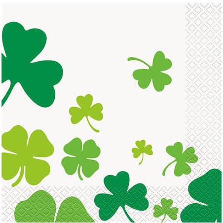 16 SERVIETTES EN PAPIER ST PATRICK TREFLES 33X33 CM 