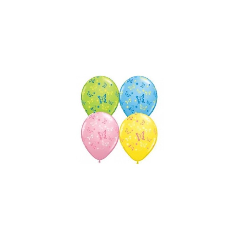 25 BALLONS 11" QUALATEX IMPRIMES PAPILLONS TOUT AUTOUR