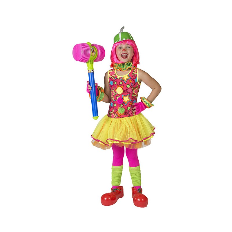 DEGUISEMENT CLOWN FILLE STARS AVEC TUTU FLUO TAILLE 128CM