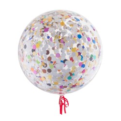 BALLON AQUA TRANSPARENT CONFETTIS BRILLANTS MULTICOLORES 18"