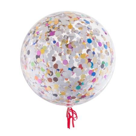 BALLON AQUA TRANSPARENT CONFETTIS BRILLANTS MULTICOLORES 18"