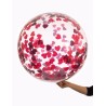 BALLON AQUA TRANSPARENT CONFETTIS BRILLANTS COEURS ROUGES 18"