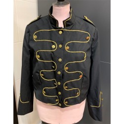 DEGUISEMENT VESTE CIRQUE DOMPTEUR OU STAR DES ANNES 80 NOIR ET OR TAILLE L