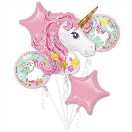 BOUQUET DE 5 BALLONS METALLIQUES LICORNE