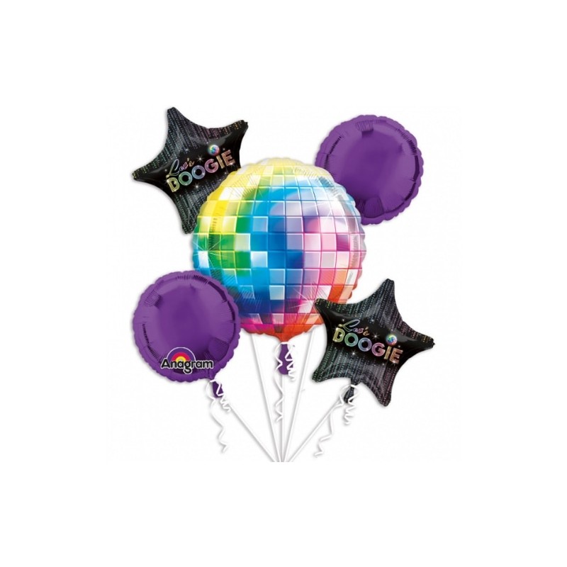 BOUQUET DE 5 BALLONS METALLIQUES THEME DISCO LET'S BOOGIE