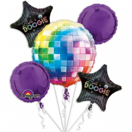 BOUQUET DE 5 BALLONS METALLIQUES THEME DISCO LET'S BOOGIE