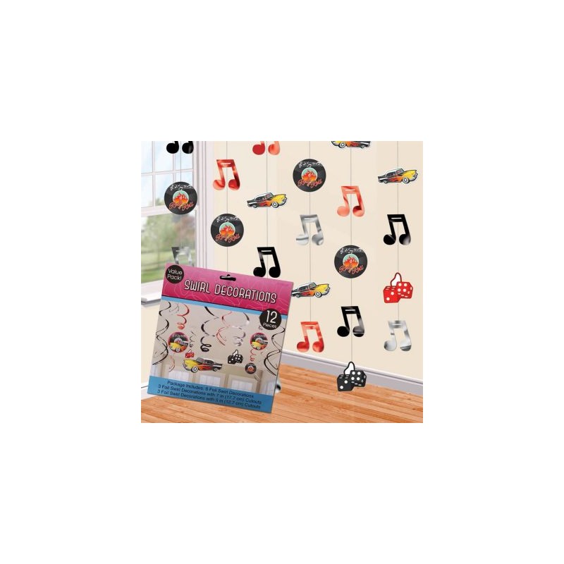 DECORATIONS SUR FILS THEME ROCK N' ROLL ANNEES 50