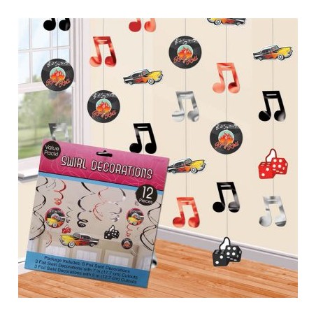 DECORATIONS SUR FILS THEME ROCK N' ROLL ANNEES 50