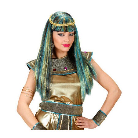 PERRUQUE CLEOPATRE LAMEE BLEUE ET NOIR