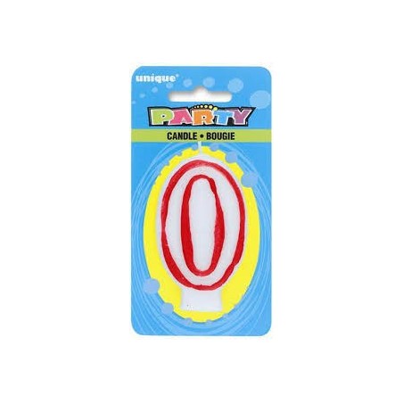 BOUGIE CHIFFRE 0 BLANC ET ROUGE
