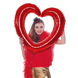 BALLON METALLIQUE POUR PHOTOBOOTH CADRE PHOTO COEUR ROUGE 80X75 CM