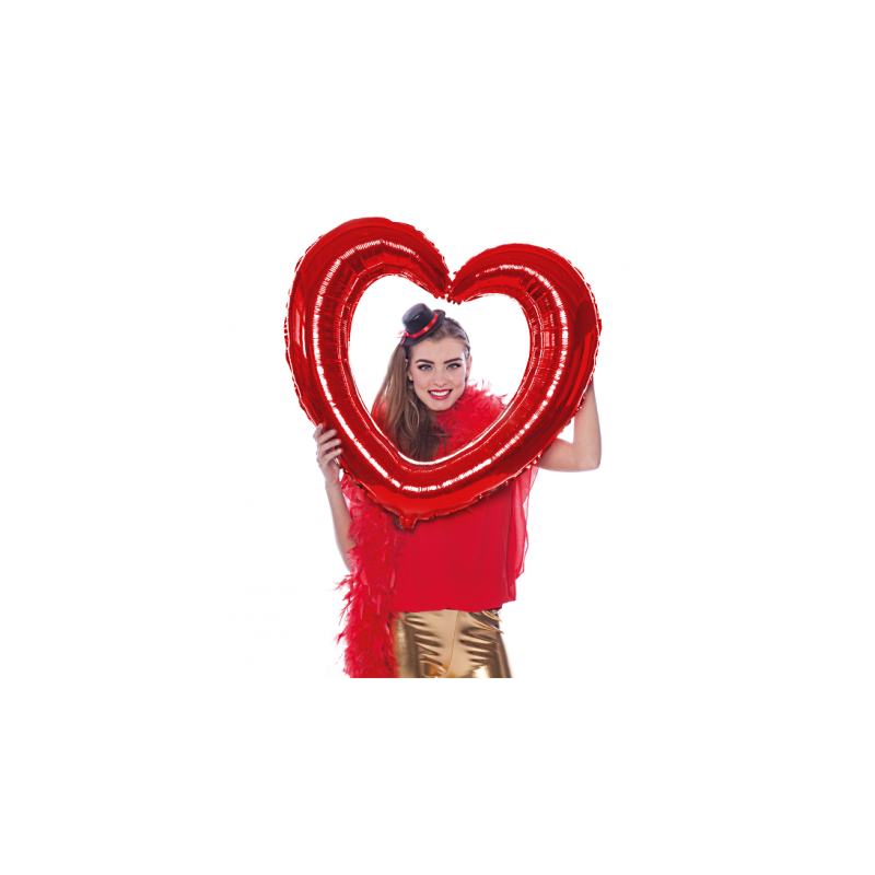 BALLON METALLIQUE POUR PHOTOBOOTH CADRE PHOTO COEUR ROUGE 80X75 CM