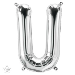 BALLON LETTRE METALLIQUE U ARGENT 40 CM