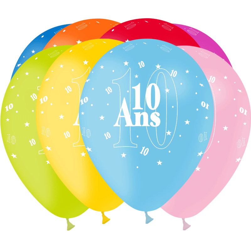 8 BALLONS BALLOONIA IMPRIMES TOUT AUTOUR 10 ANS MULTICOLORE