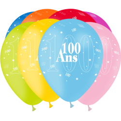 8 BALLONS BALLOONIA IMPRIMES TOUT AUTOUR 100 ANS MULTICOLORE